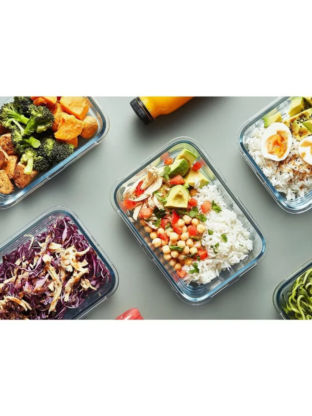 10 Pack Glass Food Storage Containers with Lids - Airtight, BPA-Free, Gray